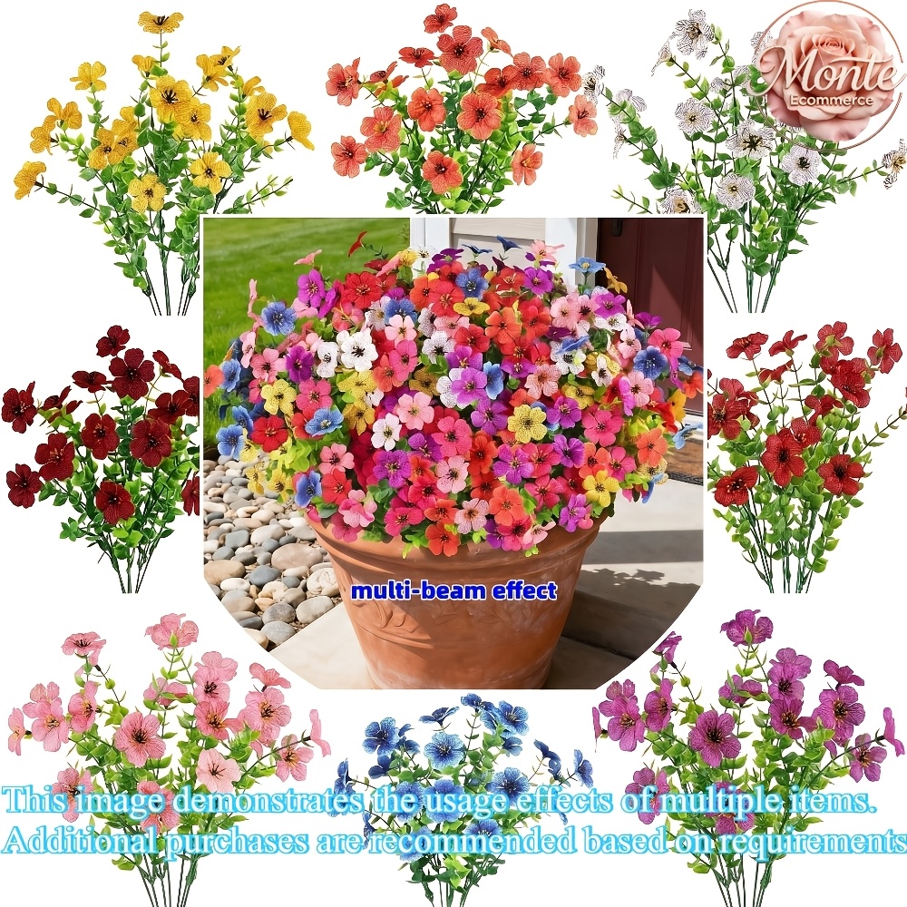TEMU 24 Pezzi = 72 Fiori, Colori del Casuali - Artificiali Resistenti ai UV, Adatte per Uso Esterno, Piante Artificiali a 8 Colori, Utilizzabili per