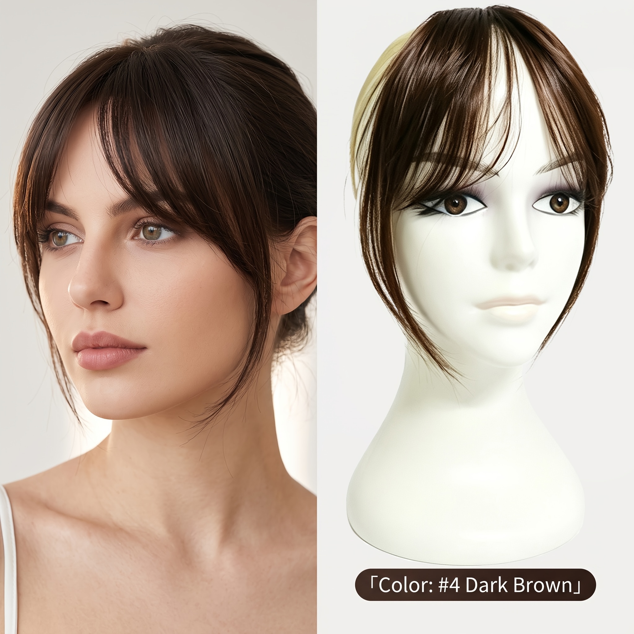 TEMU Chuhexiang Women's & Men's Curved -character Bangs Hairpiece Suitable For Hair Types, Face- Protein Fiber Wig With High Elasticity Bb Clip, For
