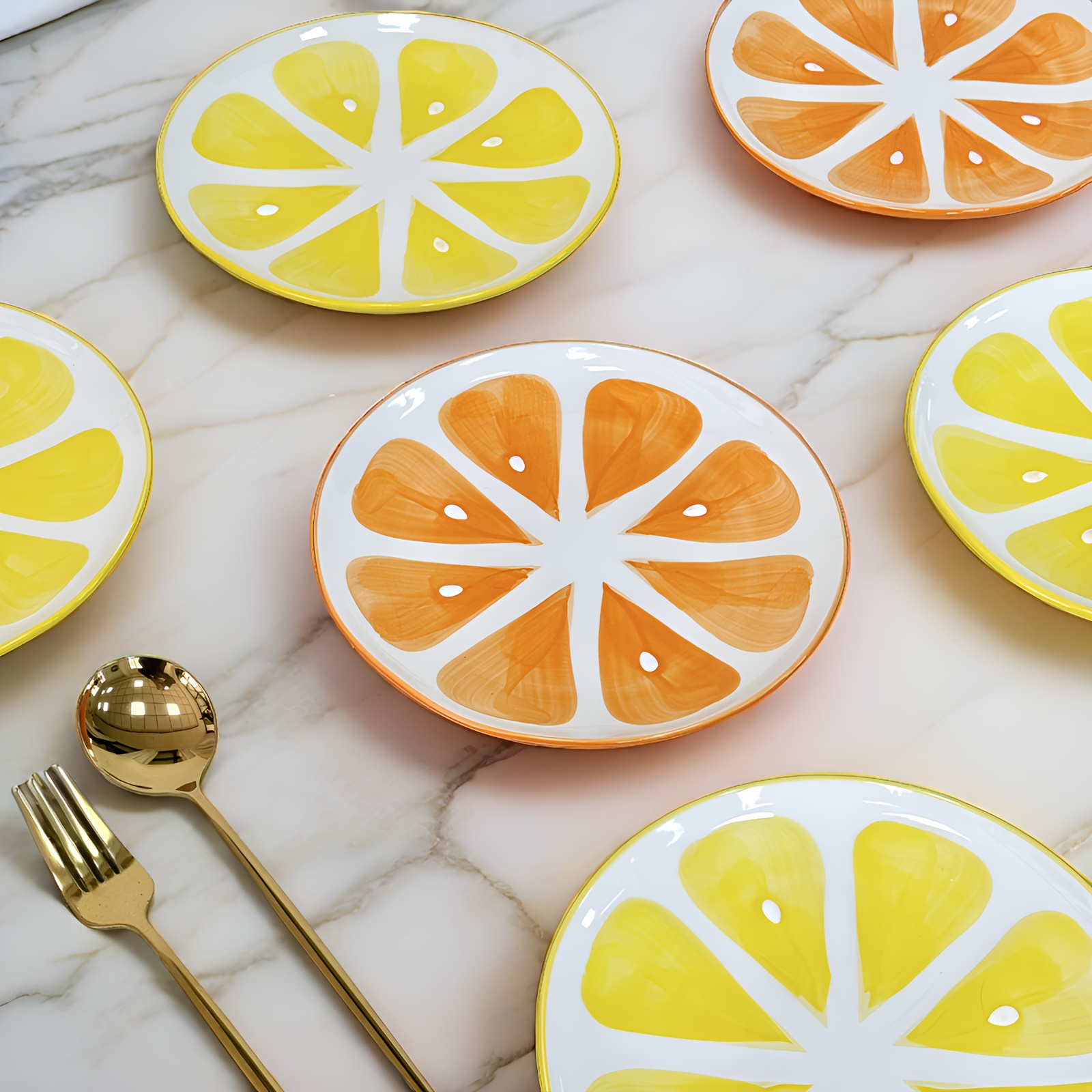 4pcs ceramic plate inch lemon plate irregular edge hand Temu