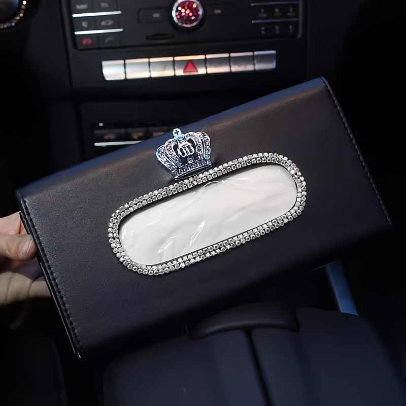 TEMU Bling Visor Tissue Box Holder - Hanging Leather Car Tissue Cover, Elegant Auto Accessories For Stylish Organization, Stylish Storage | Decorative Car Accessory | Glossy Finish, Sun Visor Organize