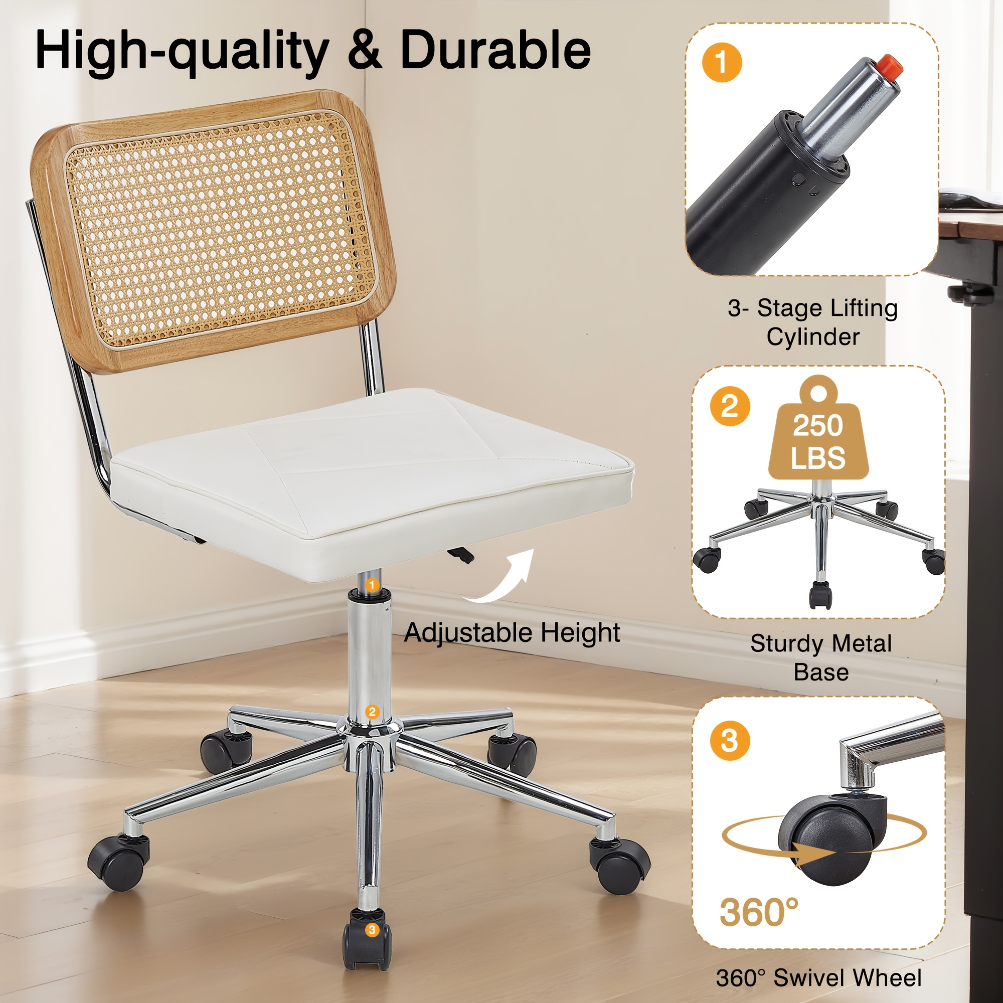 Swivel Upholstery Adjustable Height Home Office Chair, Ergonomic Armless Chairs