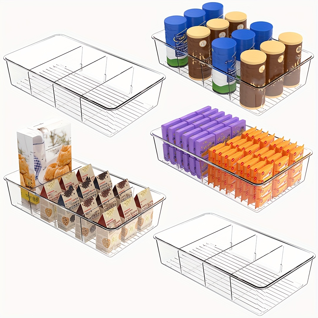 

1/2/3/4/5/6/7/8 Boîtes de rangement pour aliments en plastique transparent avec 3 séparateurs, pour la cuisine, les armoires, les collations, les paquets, les épices, les sachets empilables.