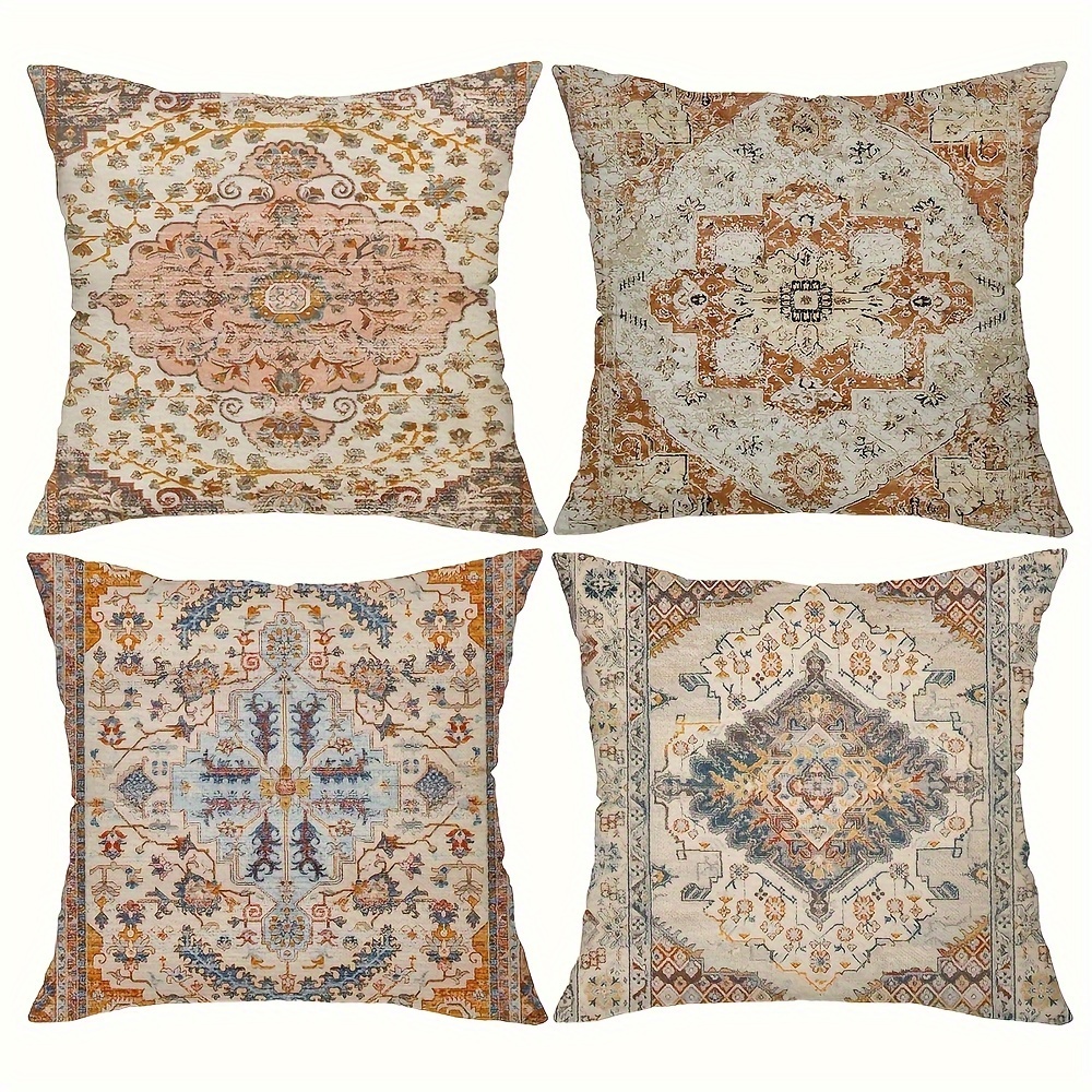 

Bohemian Vintage--pack 18x18 Inch Throw Cushion Covers - Polyester, Antique Carpet Designs, Zippered Closure - Ideal For Sofa, Bedroom, And Office Decor (inserts Not Included)