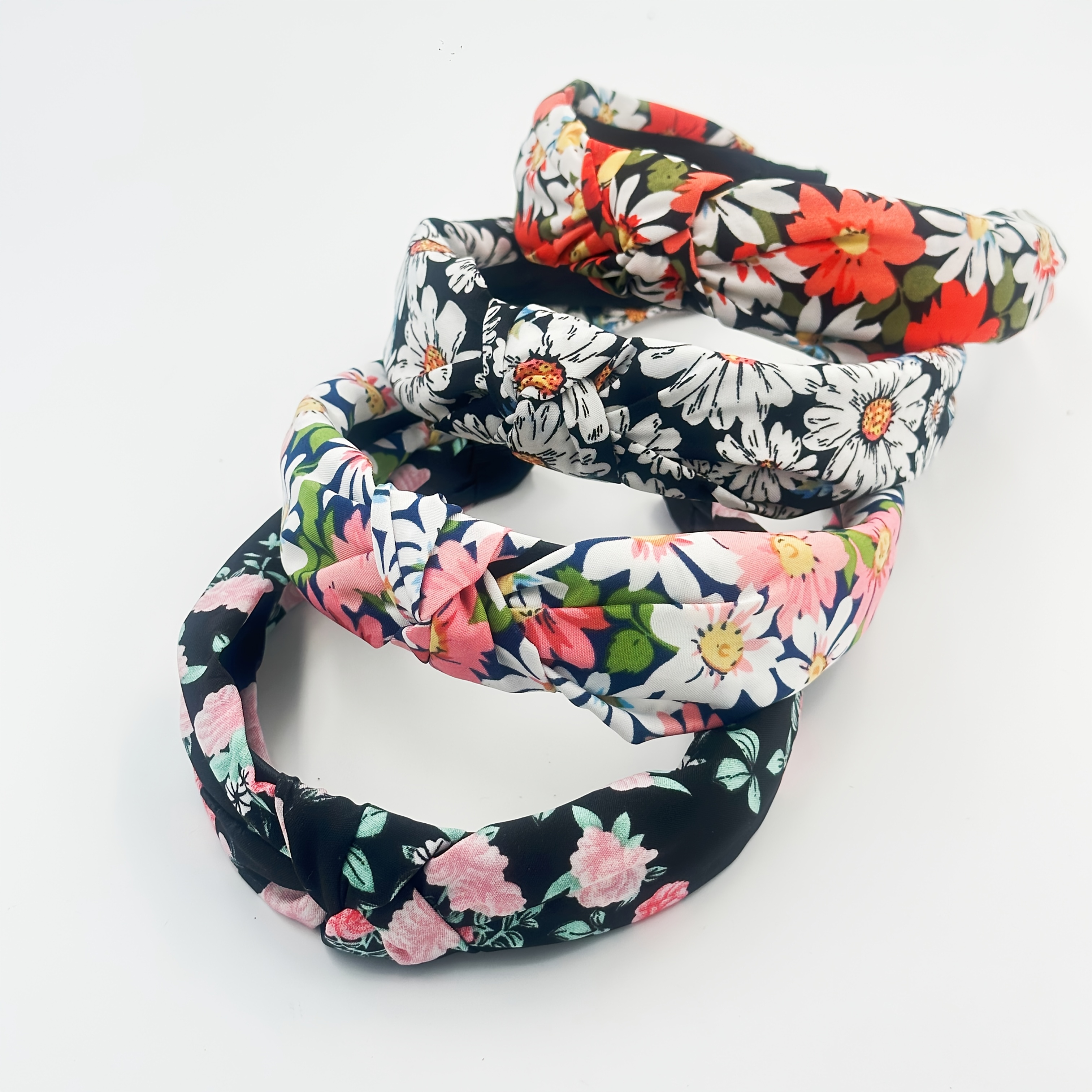TEMU 4pcs/ Of Floral Hair Accessories For Women: Hair Hoops And Headbands. Soft Fabric Hair Hoops With Medium-side Flowers, Multi-colored, Retro And