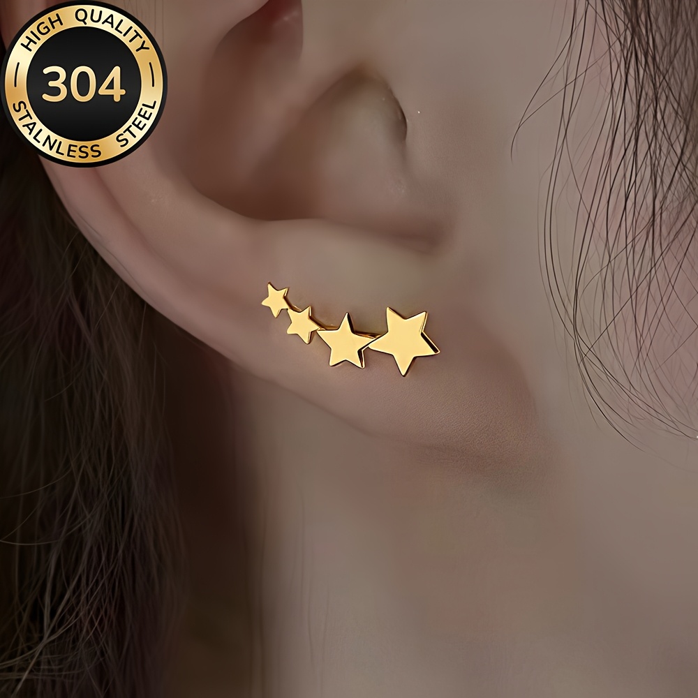 TEMU Pendientes de estrella de acero inoxidable hipoalergénicos, chapados en oro de 18K, resistentes a la decoloración, cómodos y versátiles, fáciles