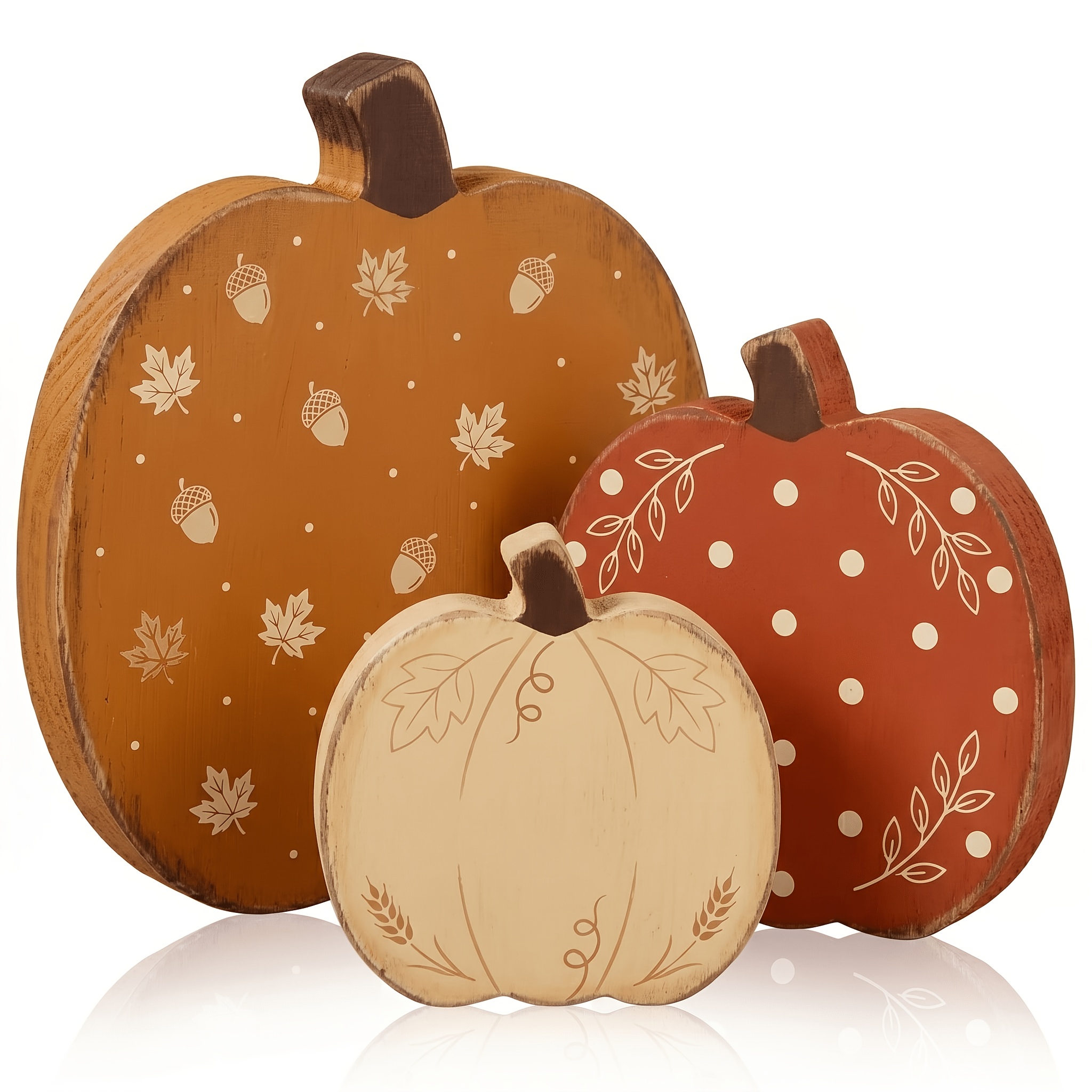 Image of Home Autumn Decor, 3pcs Wooden Pumpkin Autumn Decor Set, Suitable For Dining Tables, Tiered Trays, Mantels, Shelves, And Office Thanksgiving Decorations