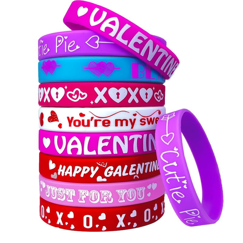 

16pcs Silicone Valentine's Day Wristbands - Assorted Love Heart & Message Rubber Bracelets For Wedding, Bridal Shower, Bachelor Party Favors And Celebrations