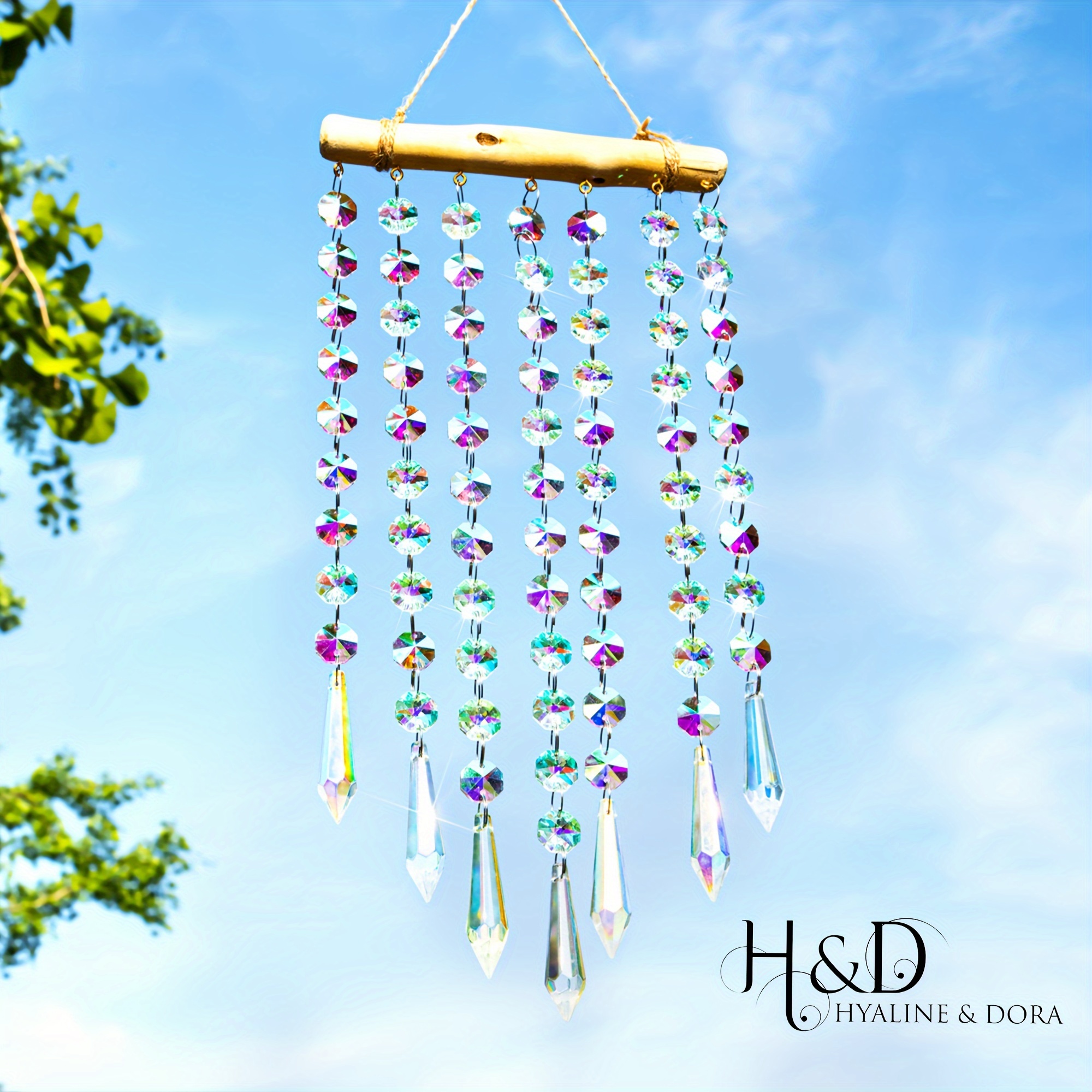 

H&d Hyaline& 1pcs Crystal Wind Chimes Ornament Hanging Crystal Prism Suncatcher Colorful Glass Beads Chain Pendant Decoration