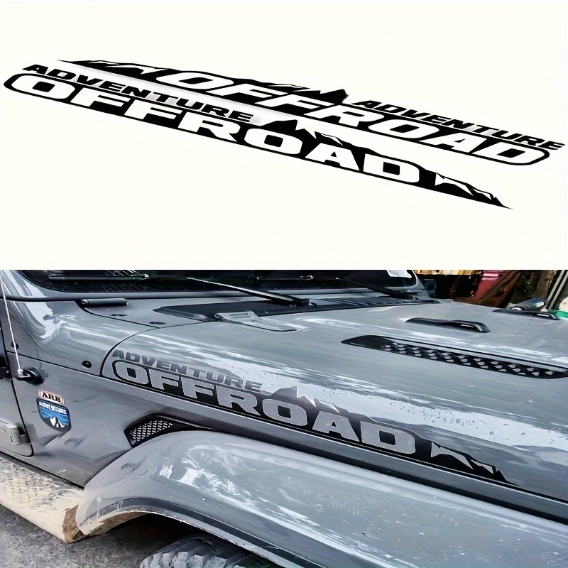 

2pcs Off-road Vehicle Hood Decals - Durable Vinyl, Easy Apply With Water, White