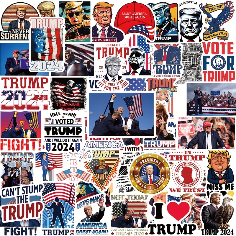 50pcs 'Trump 2024' Vinyl Stickers - Matte Finish, Reusable Decals For Laptops, Phones, Cars & Water Bottles | Show Your Support For The Us President