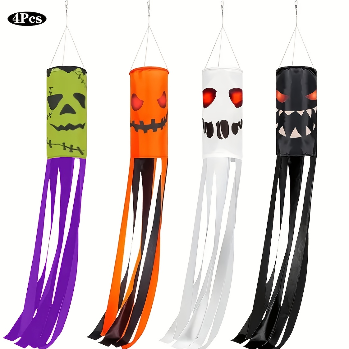 4 Halloween Windsock Decorations, Festival Decorative Flags, Halloween Horror Party Decor, Suitable For Yard Decorations, Halloween Gatherings, And Festival Party Supplies