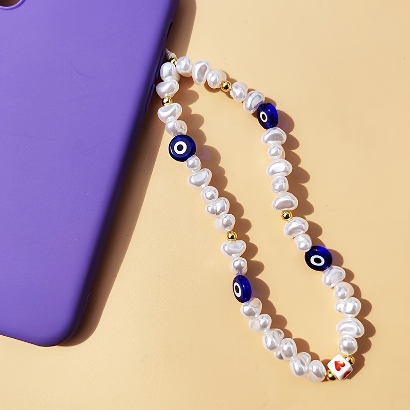 

Fashion Resin Pearl Beaded Phone Lanyard Charm, Anti-lost Mobile String Accessory With Unique Geometric Design