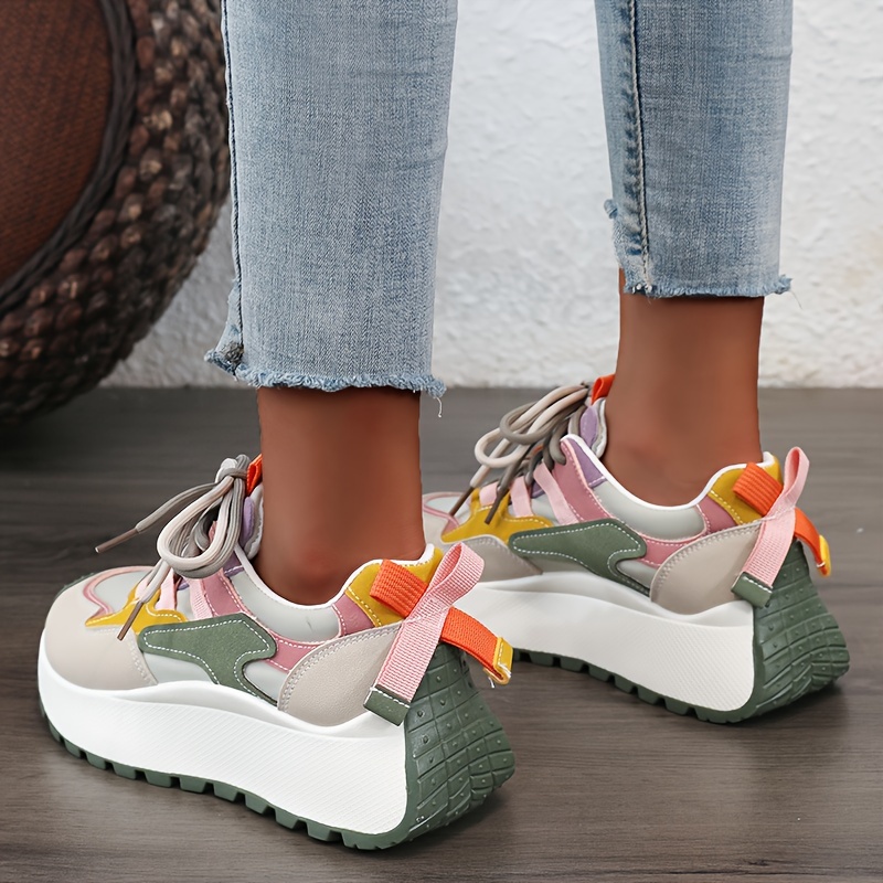 New Women's Dad Shoes 2024 Autumn Height-Increasing Casual Breathable Thick-Sole Red Color-Block Travel Versatile Shoes, Women Shoes, Sneakers