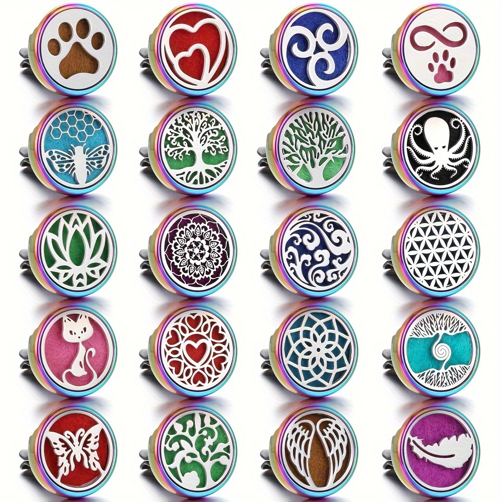 

Detachable Car Vent Clip Air Freshener - Aromatherapy Diffuser With Tree Of Life, Heart, & For Lotus Designs - Includes 1 Refill Pad (no Scent)