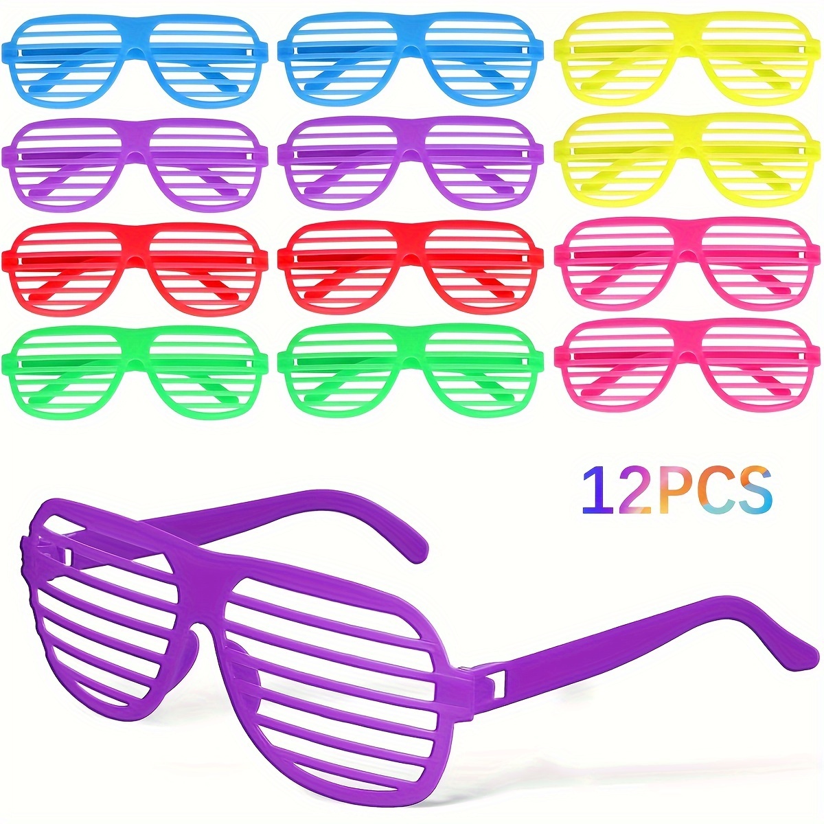 

12/24pcs Neon Shutter Shades Fashion Glasses Novelty Neon Glasses 80's Party Slotted Fashion Glasses 80s Disco Shutter Glasses For 80s Party Fancy Dress Costume Prop