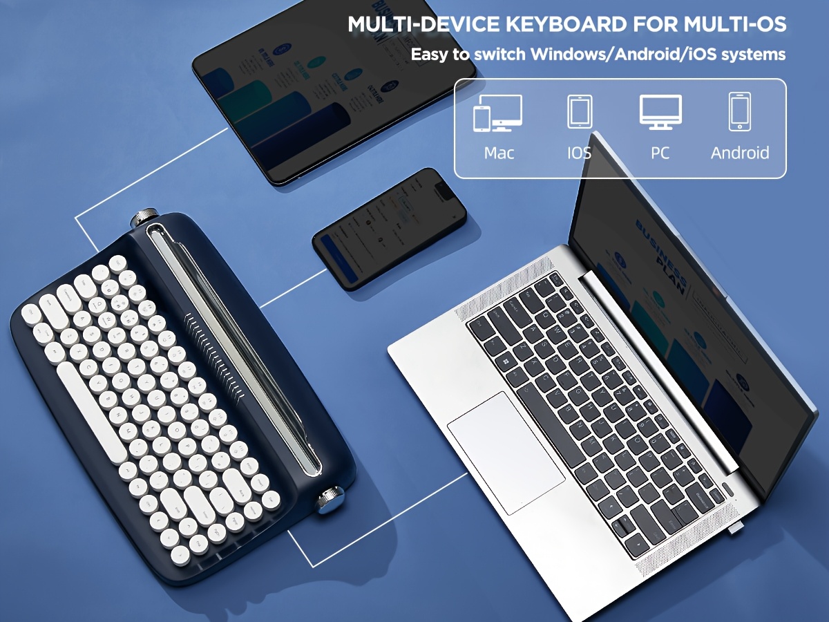 1pc retro wireless bt aesthetic keyboard ergonomic round multi device hotkeys media keys with adjustable stand non rechargeable aaa battery for 36 operating voltage details 5