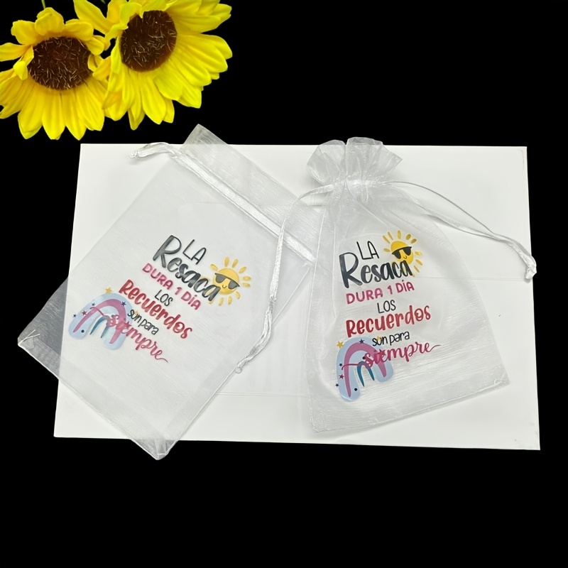 TEMU Regalo para Ella/Él 20pcs Bolsas de Organza Kit de Recuperación de Resaca Español, Bolsa de Malla Pequeña con Cordón Ajustable, Bolsas de Regalo