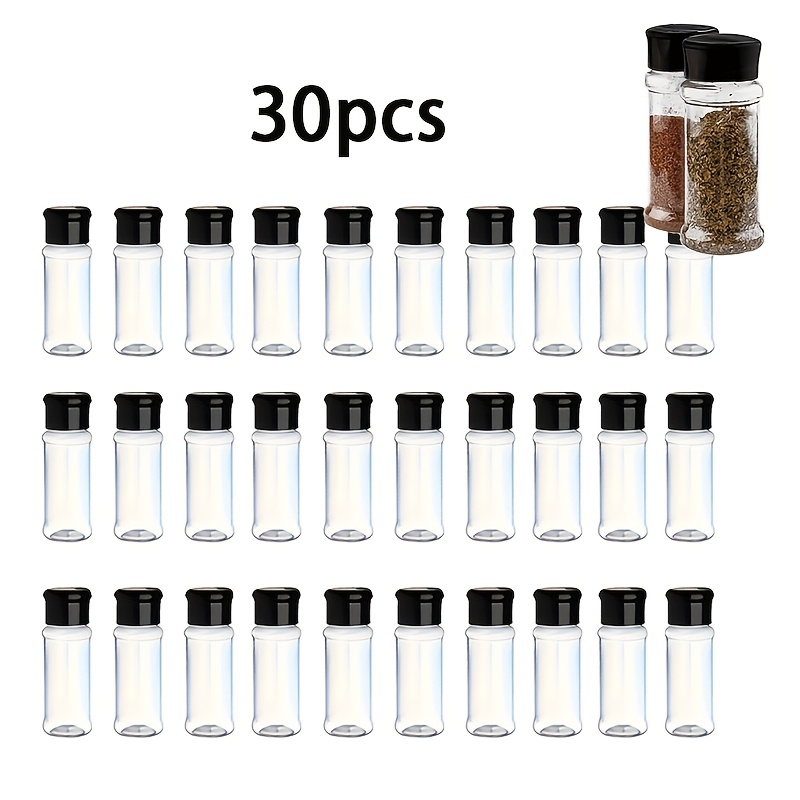 

30pcs Plastic Spice Jars With Shaker , Outdoor Safe Clear Seasoning Containers For Kitchen, Bbq Rubs, Herbs & Spices