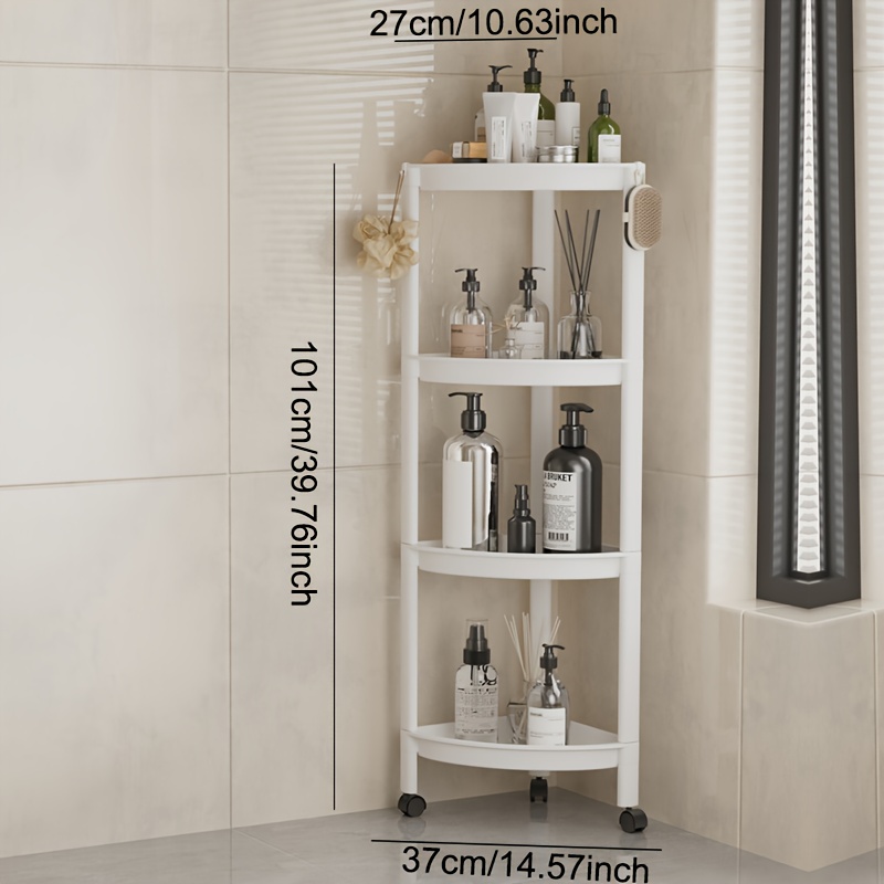 TEMU 1pc No-drill Corner Shower Caddy For Bathroom - Shampoo And Essentials With Wheels, Upright Triangular Storage Rack, Standing Shelf, Standing