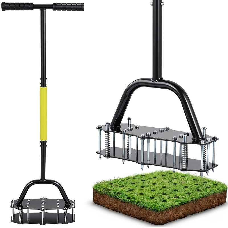 TEMU 1 Pack, Lawn Aerator Spike Metal Manual Dethatching Soil Aerating Lawn With 17 Steel Spikes, Pre-assembled Grass Aerator Tools For Yard, Lawn