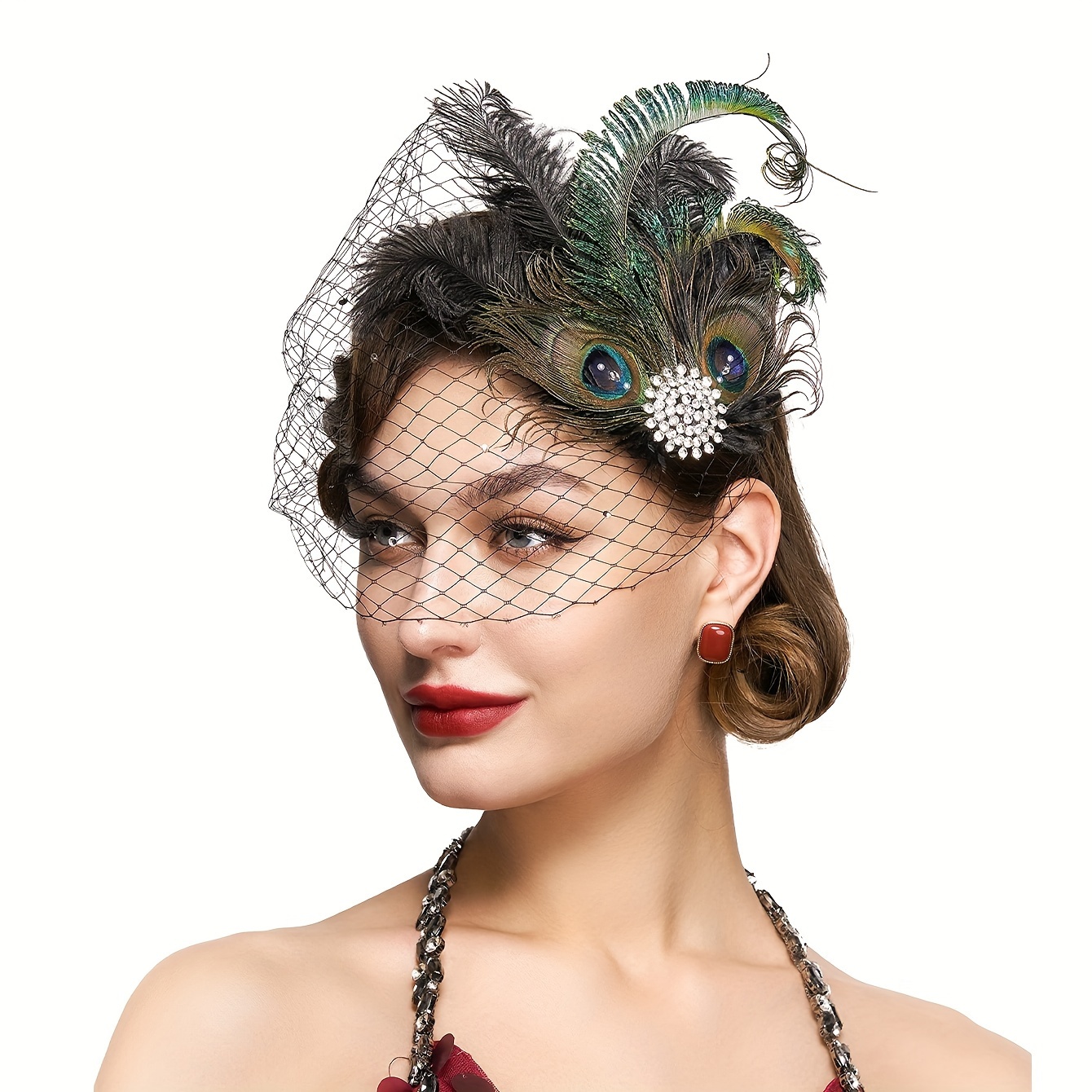 veil fascinator hat women feather fascinators hair clip - Temu display picture 1