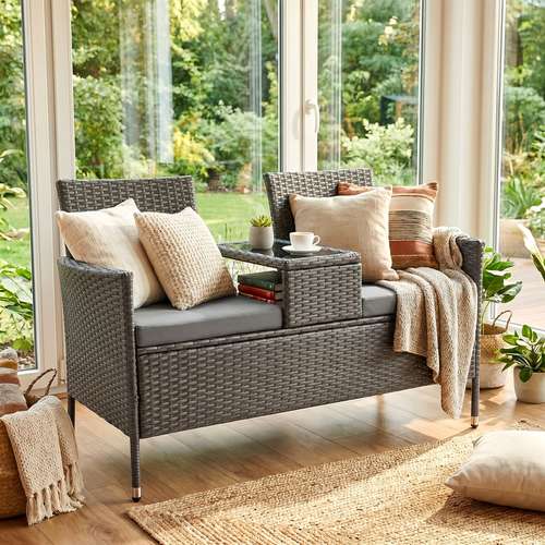 Gartenmöbel Set Gartenmöbel-Set 6–7 Sitzer – Lounge Mit Esstisch, Sitz- & Rückenkissen, Wetterfest – Für Terrasse & Balkon – Inkl. Einzel- & Dreisitzersofa + Bank