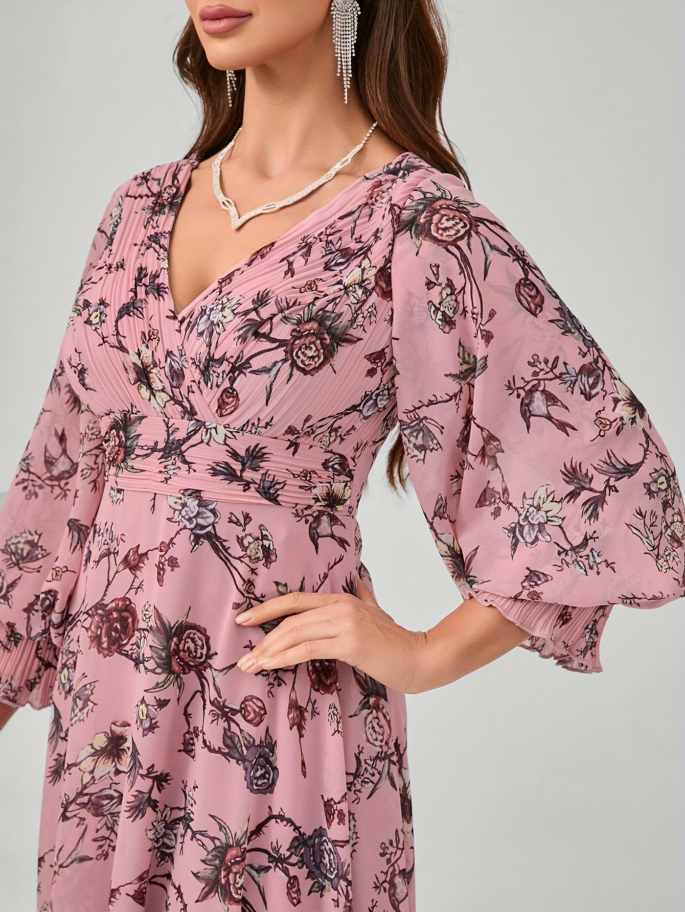 green emerald velvet dress Beige Floral Pleated Short Sleeve Chiffon Maternity Midi Dress – PinkBlush