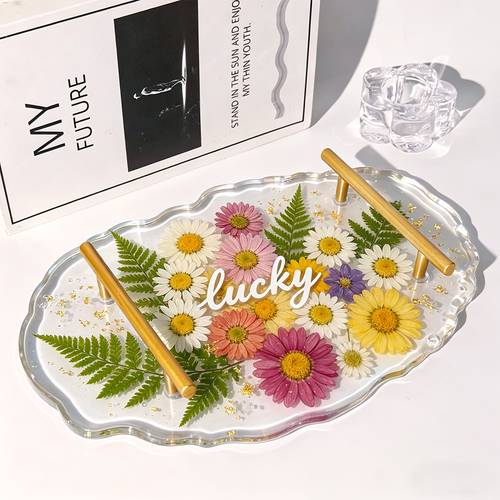 large sized resin tray mold with golden handle silicone irregular casting epoxy resin mold agate geometry used for diy craft production artificial agate tray service board home decoration