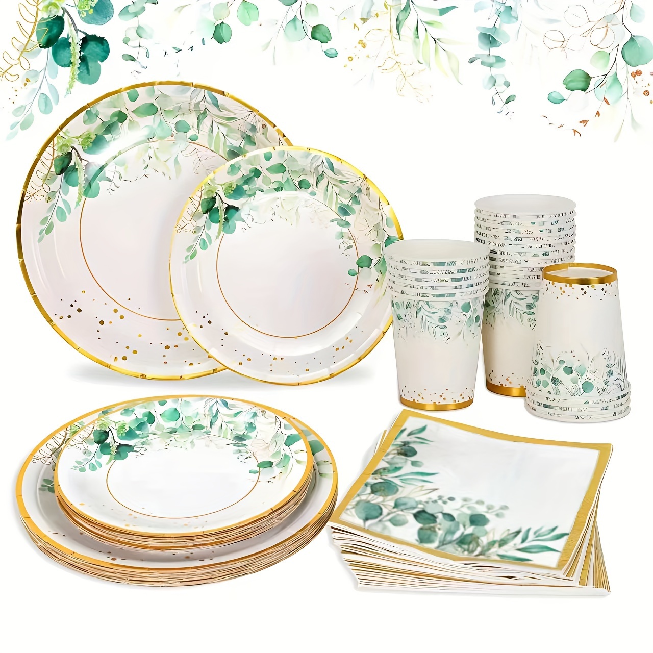 

96-piece Sage Green Party Supplies Set - Disposable Plates, Cups & Napkins For Weddings, Baby Showers, Birthdays & Celebrations