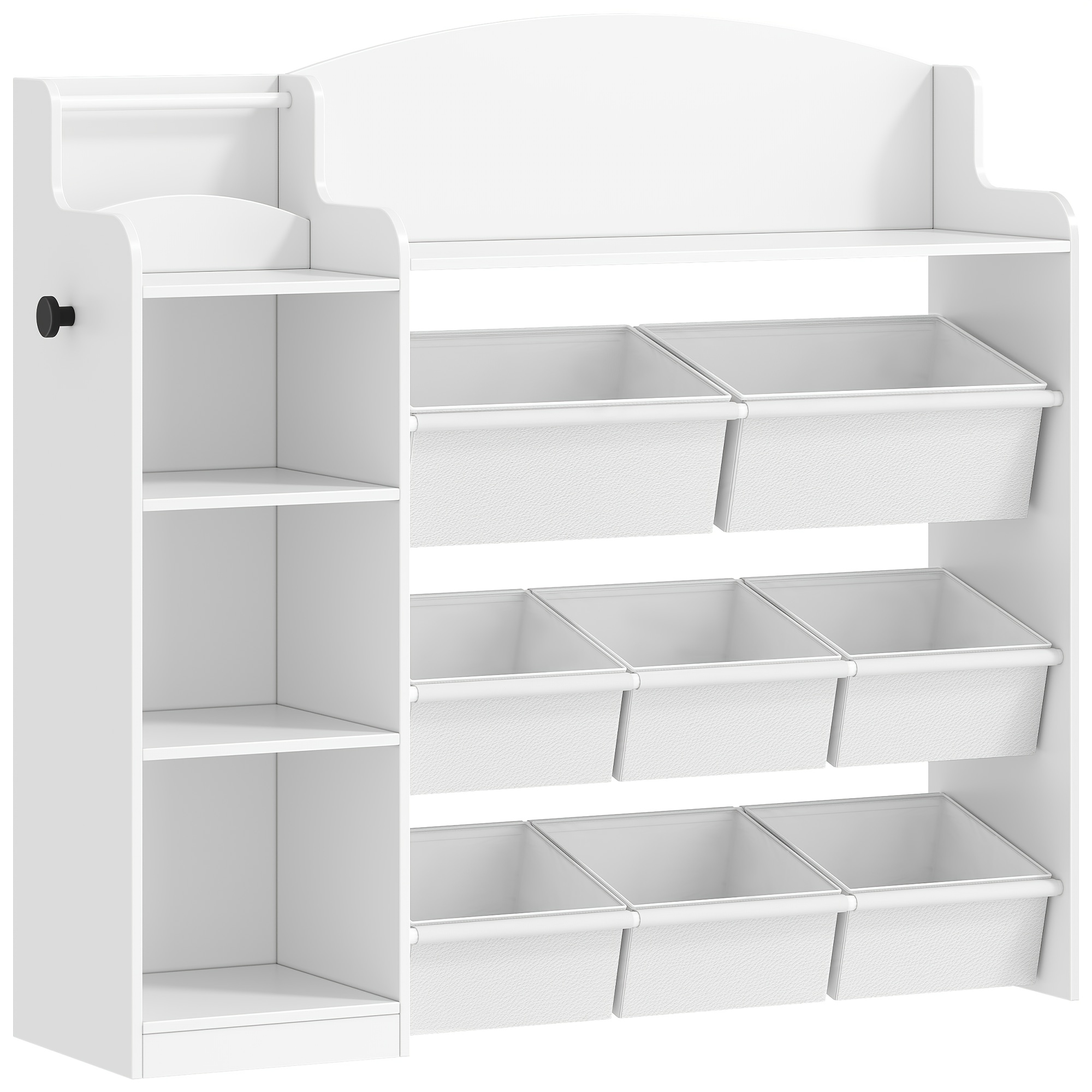 E-shop Kinderregal, Holz-Bücherregal mit 8 Stoffschubladen für Kinderzimmer, Wohnzimmer oder Arbeitszimmer, Weiß 30 x 140 x 104 cm
