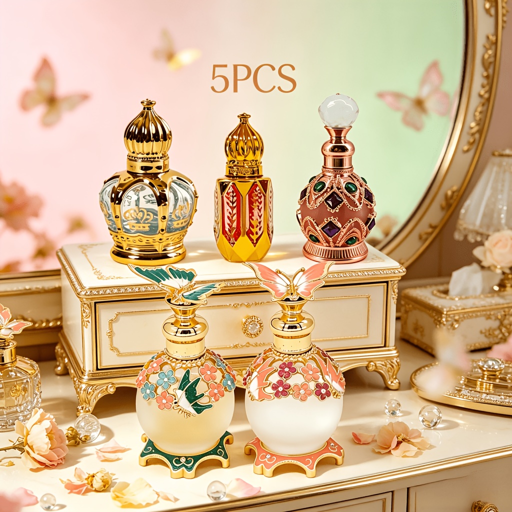 Image of 5pcs Arabian Essential Oil Perfume Set, Unique Exotic Floral Fragrance, Long-lasting Light Perfume For Women, Ideal Gift For Mother's Day Valentine's Day