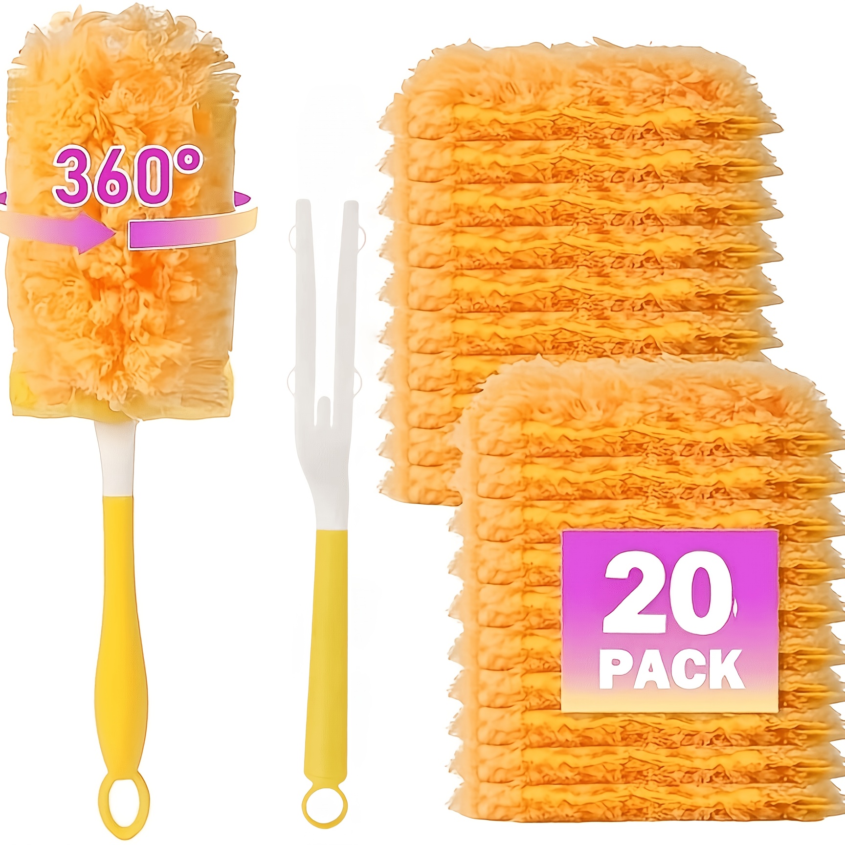 TEMU 20pcs Dusting Cloth Refill Pack, Includes 1 Handle. Heavy-duty Dusting Refill For Rotary Dusters, Suitable For Household Cleaning. Disposable