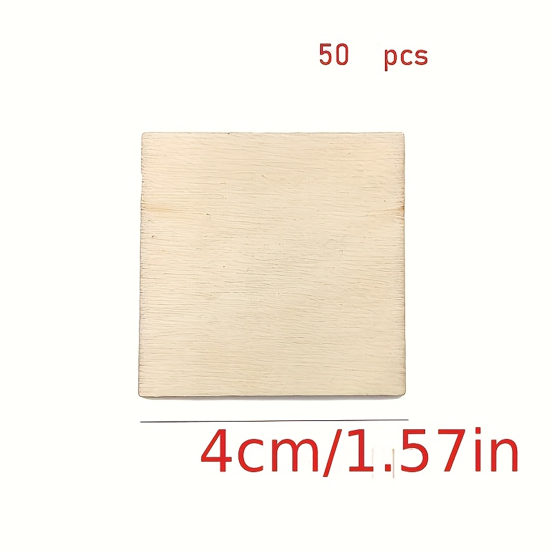 50pcs 4cm Wooden Squares, Blank Square Wood Pieces Wood Boards Slices