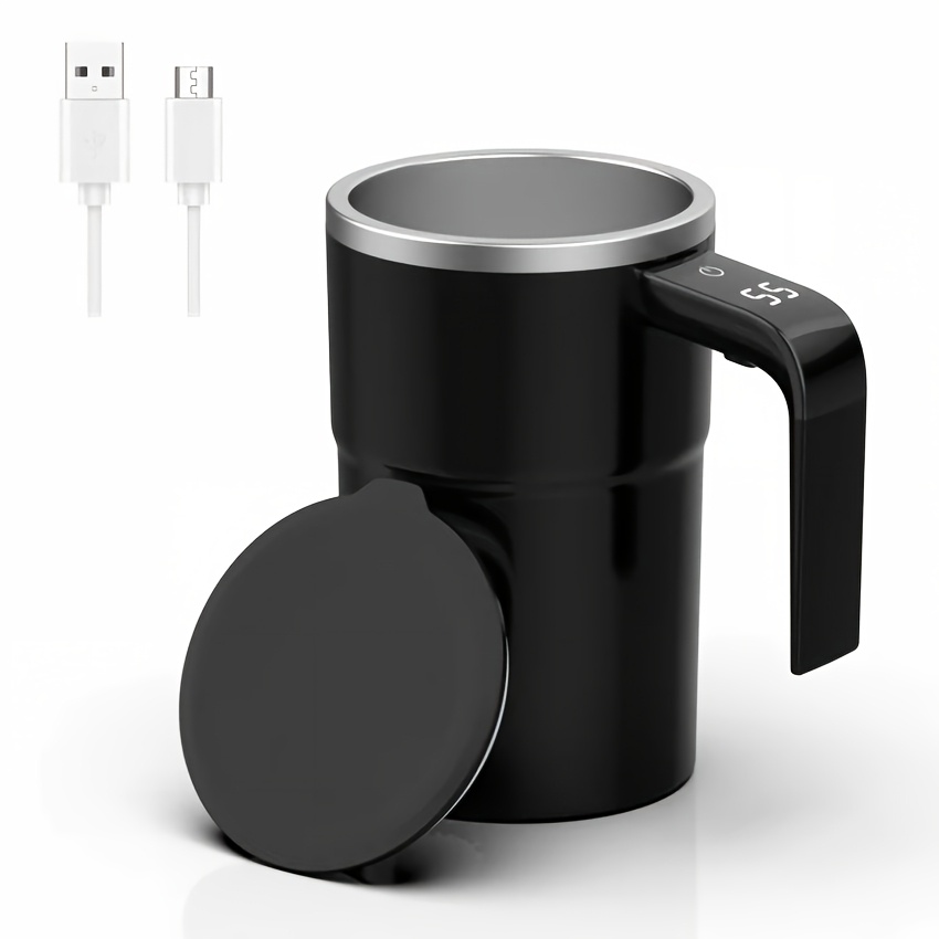 Image of Pancerka Self Stirring Mug, Auto Magnetic Coffee Mug With Led Display Temperature, Rechargeable Automatic Stirring Mug, 12oz Self Mixing Cup With Lid To Stir Coffee Mixed Milk At Desk Use