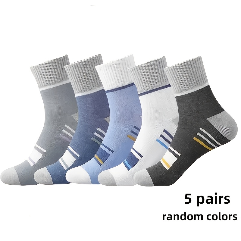 TEMU 5-pair Men's Mid-calf Socks, Basketball Hiking Sports Casual Socks, Fashionable, Breathable, Wear-resistant, Moisture-wicking, High-elasticity,