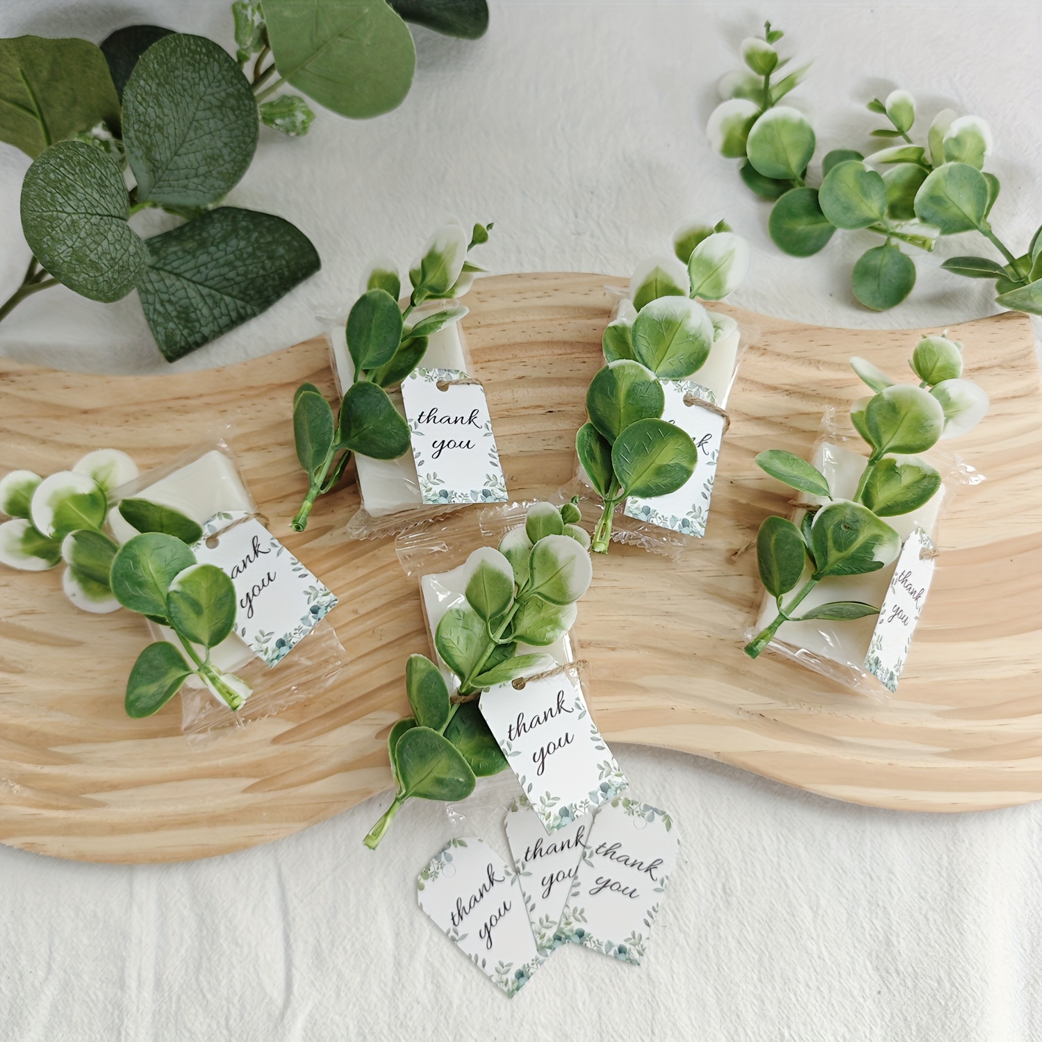 

30pcs Scented Soap Favors With Thank You Cards And Artificial Eucalyptus Leaf Decor, Bulk Mini Soap Gifts For Wedding, Bridal Shower, Birthday, Anniversary, Non-electric Pe Material For Age 14+