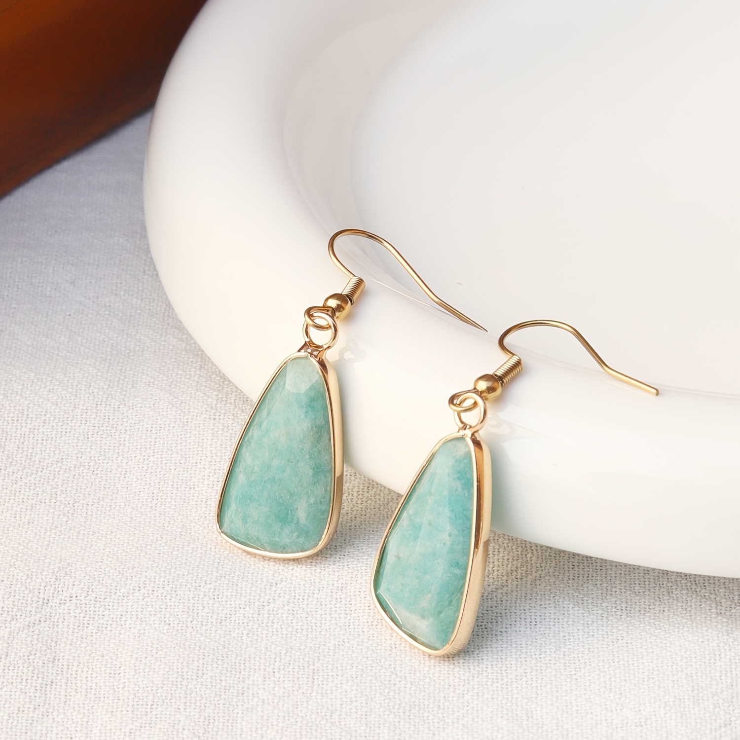TEMU Natural Stone 1 Pair Handcrafted Natural Stone Earrings - And Beaded Design, Hypoallergenic Lightweight Jewelry, Romantic Chic Valentine's