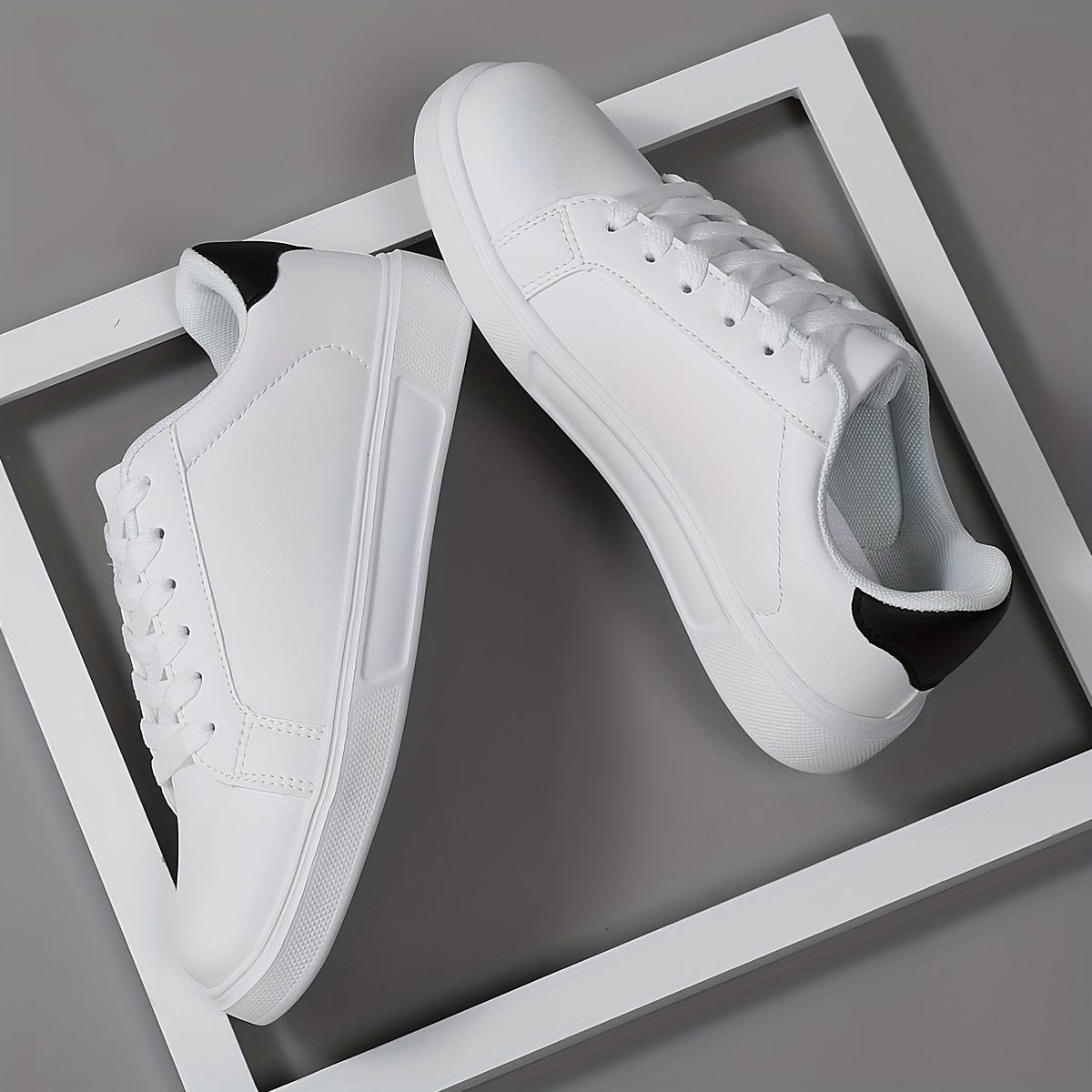 *'s Classic White Fashion Sneakers Preppy Casual Sports Shoes Low Top  Lace-Up, PU Upper, Fabric Interior, EVA Sole, Round Toe