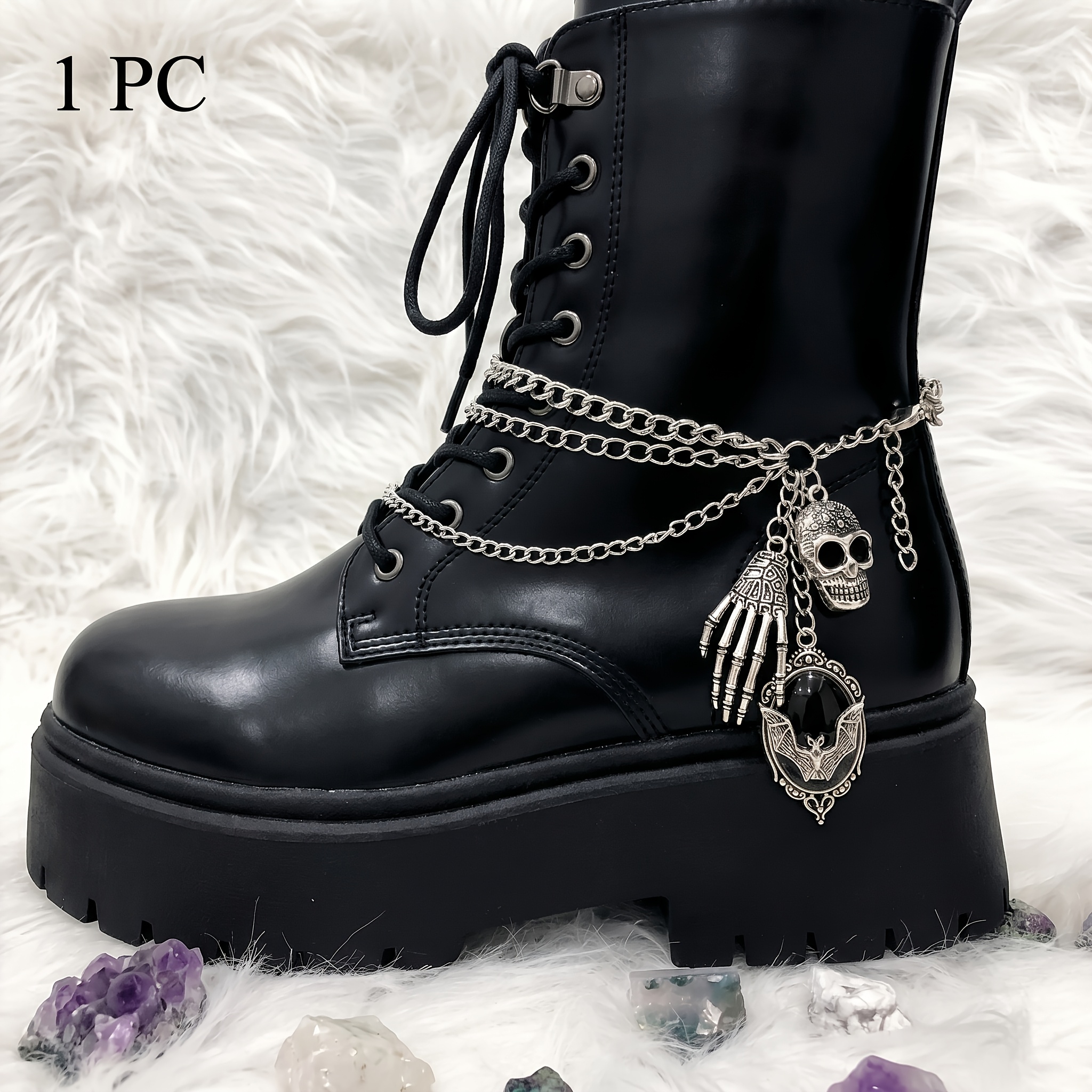 1pc / 2pcs Gothic Punk Metal Skull Hand & Halloween Bat Shoe/boot Chains – Stylish Shoe/boot Additions For Spooky Holiday Decorations