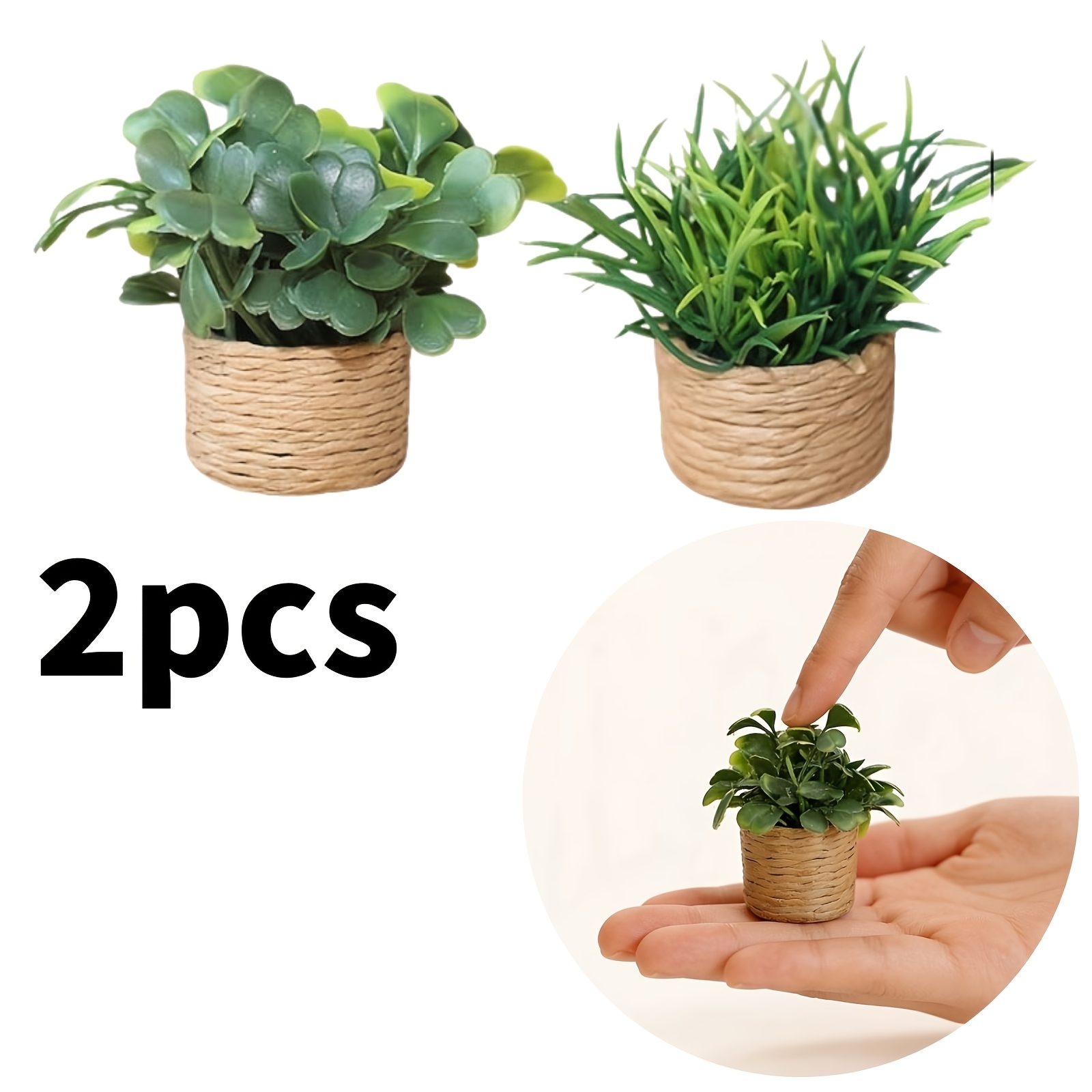 Image of 2pcs Mini Potted Plants, Miniature Dollhouse Green Artificial Plants, Miniature Bonsai Plants, Small Houseplants For Indoor Outdoor Greenery Tabletop Decoration Centerpiece, Garden, Farmhouse