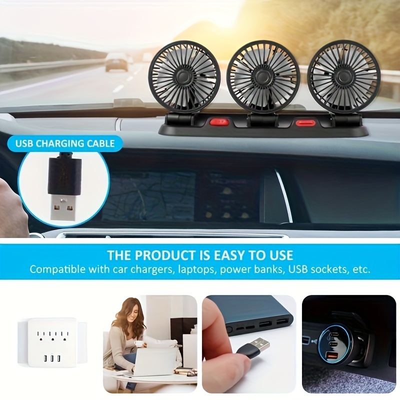 

5v Usb Car Fan: Keep Your Vehicle Cool And Fresh With This Powerful Three-head Fan