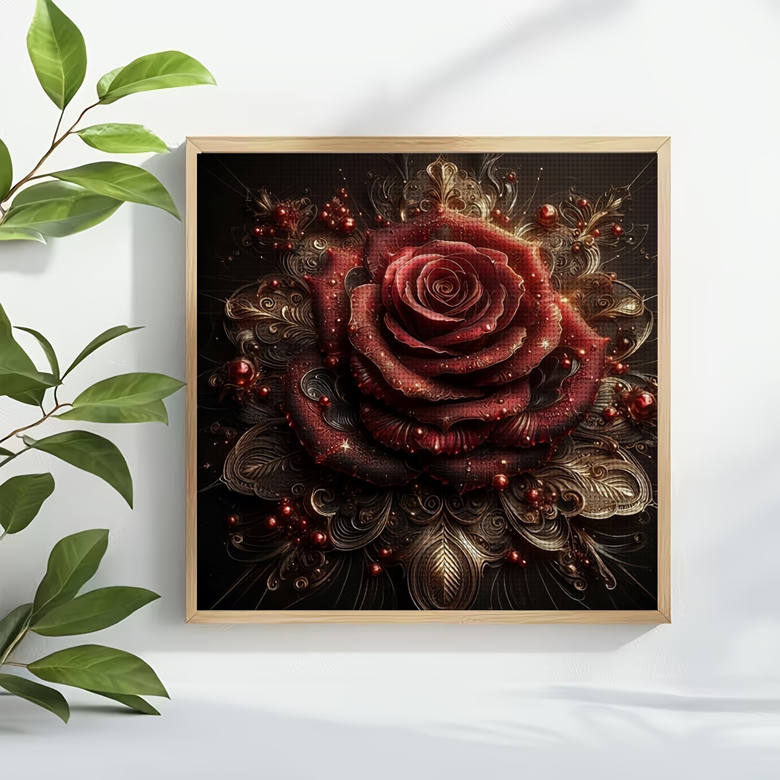 DIY Cross Stitch Print Kit, Frameless, Luxury Red Rose Decoration
