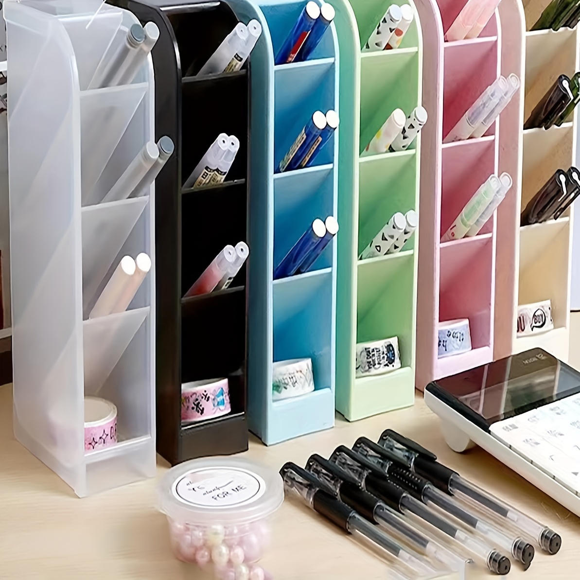 

4-compartment Vertical Pencil Holder, Slant Insert Space-saving Desk Organizer, Office Desktop Storage Tool, Flexible Combination - Major Material: Other Plastic (1pc)