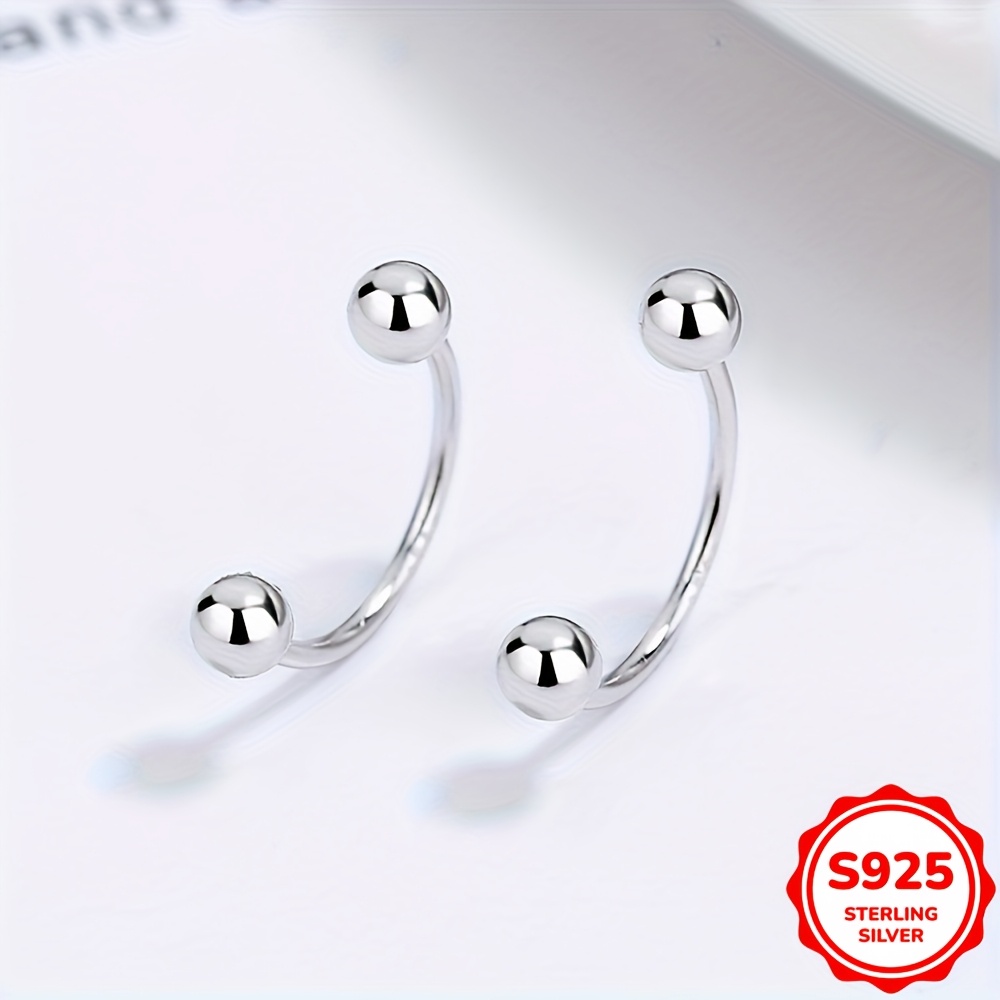 S925 Silvery Bean Round Beads Thread Earrings & Double-headed Bean Studs