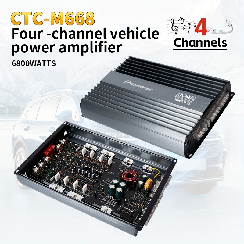 

1pc Pioneer 4-channel 6800w 12v Stereo Car Amplifier, Ab Class With Thermal Design, Push Subwoofer And Speaker Functionality, Support, Optional Mp3 Cable - No Battery Required