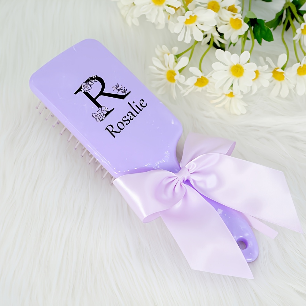 TEMU 1pc Personalised Custom Comb Large Square Air Cushion Comb Massaging Scalp Hairbrush With Bow Ribbon Suit For Women Men