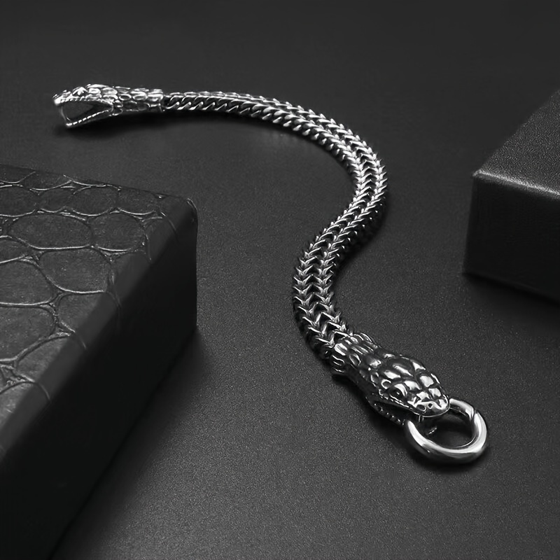 

Fashionable Titanium Steel Double-layer Snake Head Bracelet, Antique Silvery Plated, Simple And , With Alloy Pendant, No Magnetic, For Europe And America Border Trend