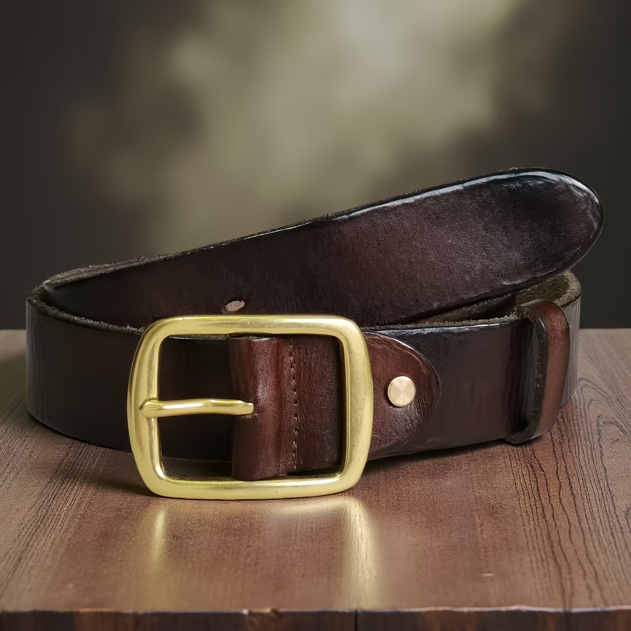 *'S Genuine Leather Belt Wide Adjustable with Square Brown  Leather Strap for Formal Casual Outfits Durable Everyday Special