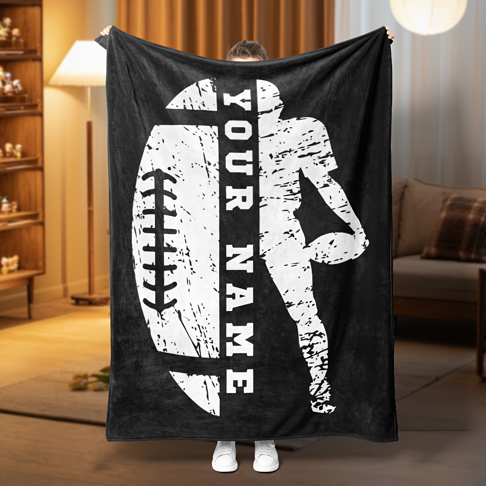 

1 Piece Customized Football Player Name Flannel Fleece Blanket Personalized With For Girls, Boys, Adults, Valentine's Day Gifts, Lightweight, Soft, Cozy For Bed, Sofa, Camping, Traveling - For All !