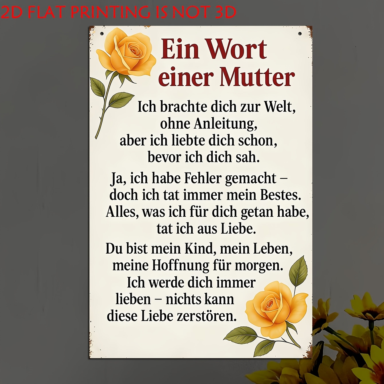 2d Flat, 1pc Wooden Decorative Sign & Plaque, German Poem 'a Word From A Mother' Along With A , Ideal For Decorating Your For Home Room, Bedroom, Or Nursery, Ideal Holiday Gift, 2d Flat